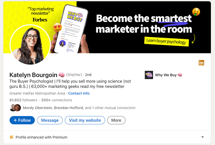 A screenshot of Katelyn Bourgoin’s LinkedIn Profile section