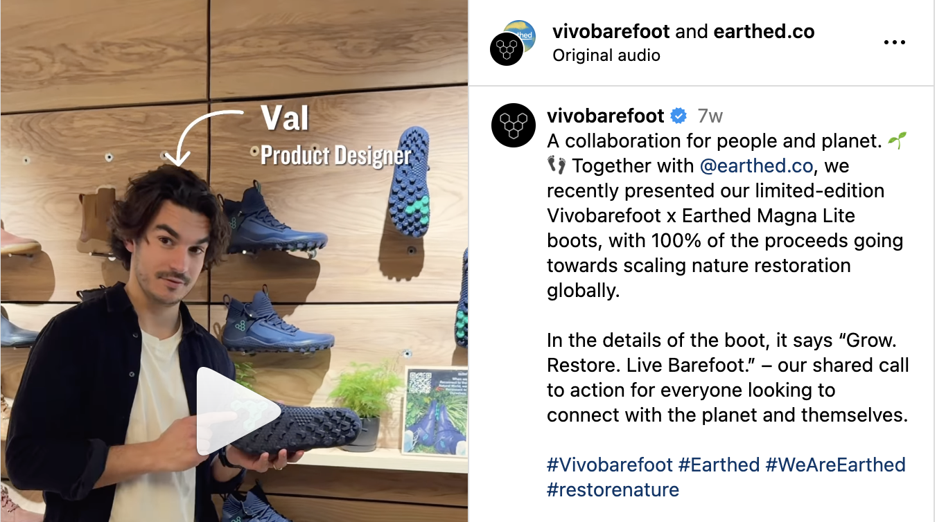 An Instagram Reel from Vivobarefoot where product designers from their team explain the science and design behind their latest shoes