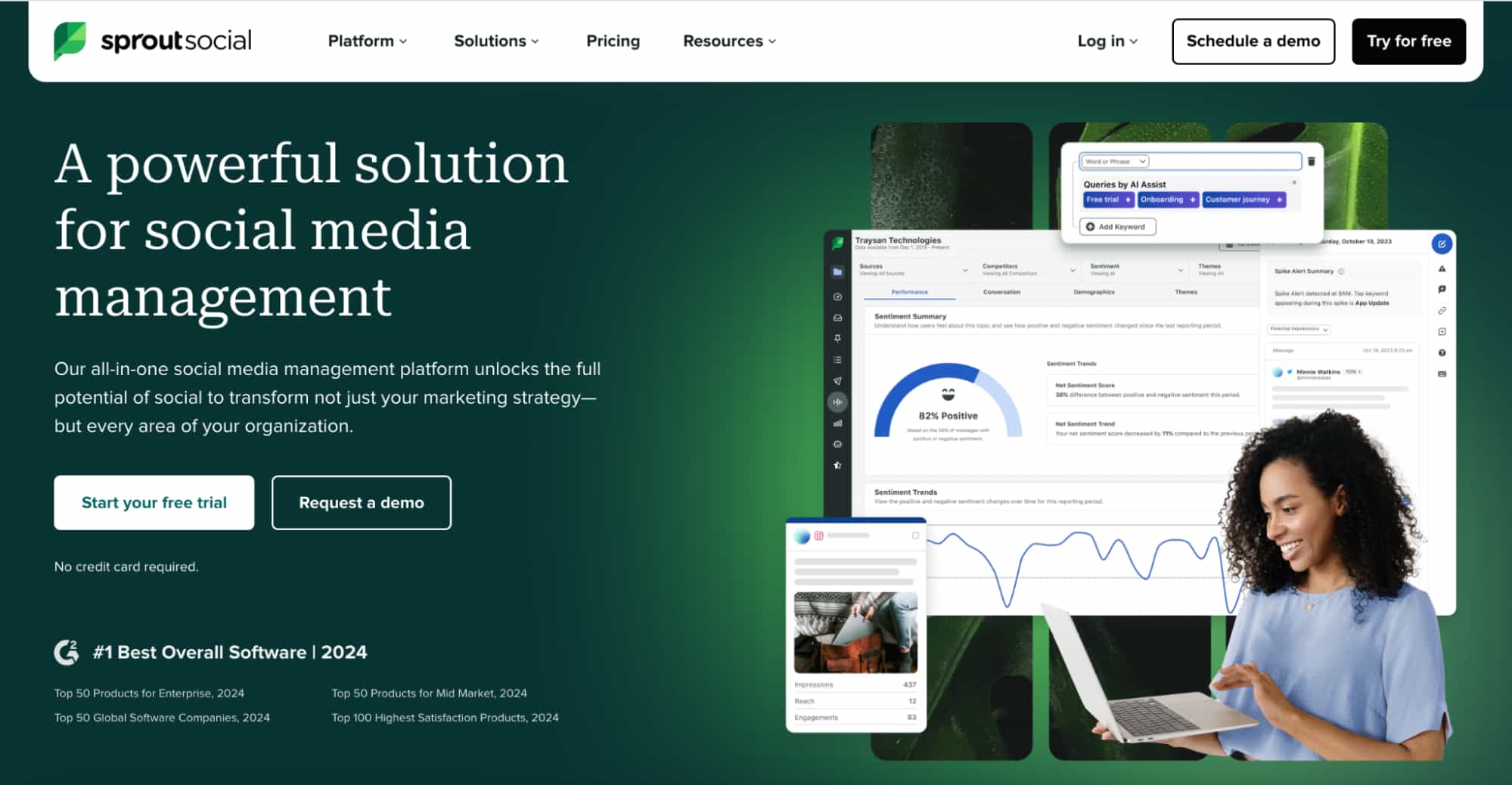 A screenshot of Sprout Social's homepage