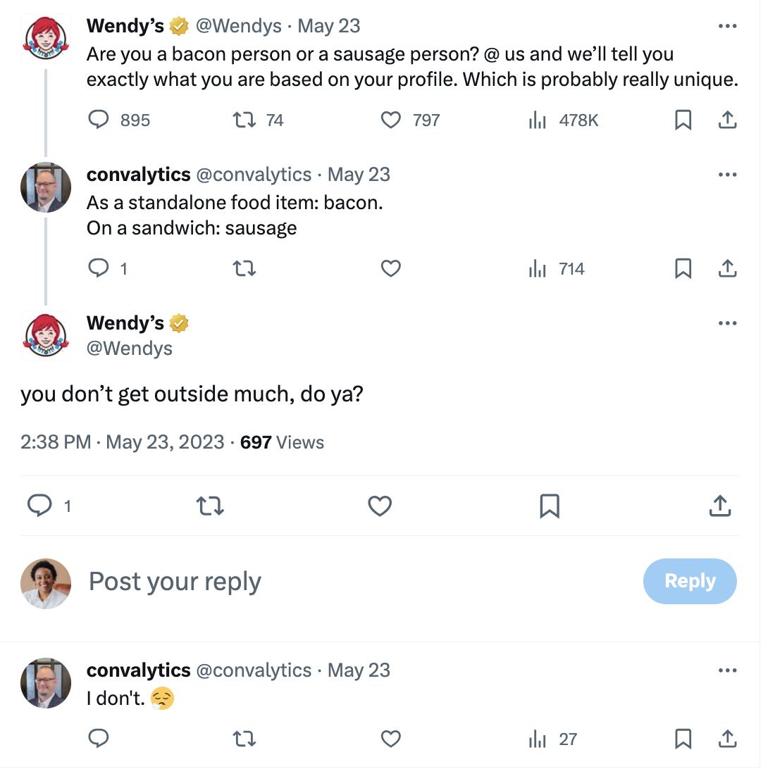 A screenshot of a post from Wendy’s X/Twitter account.