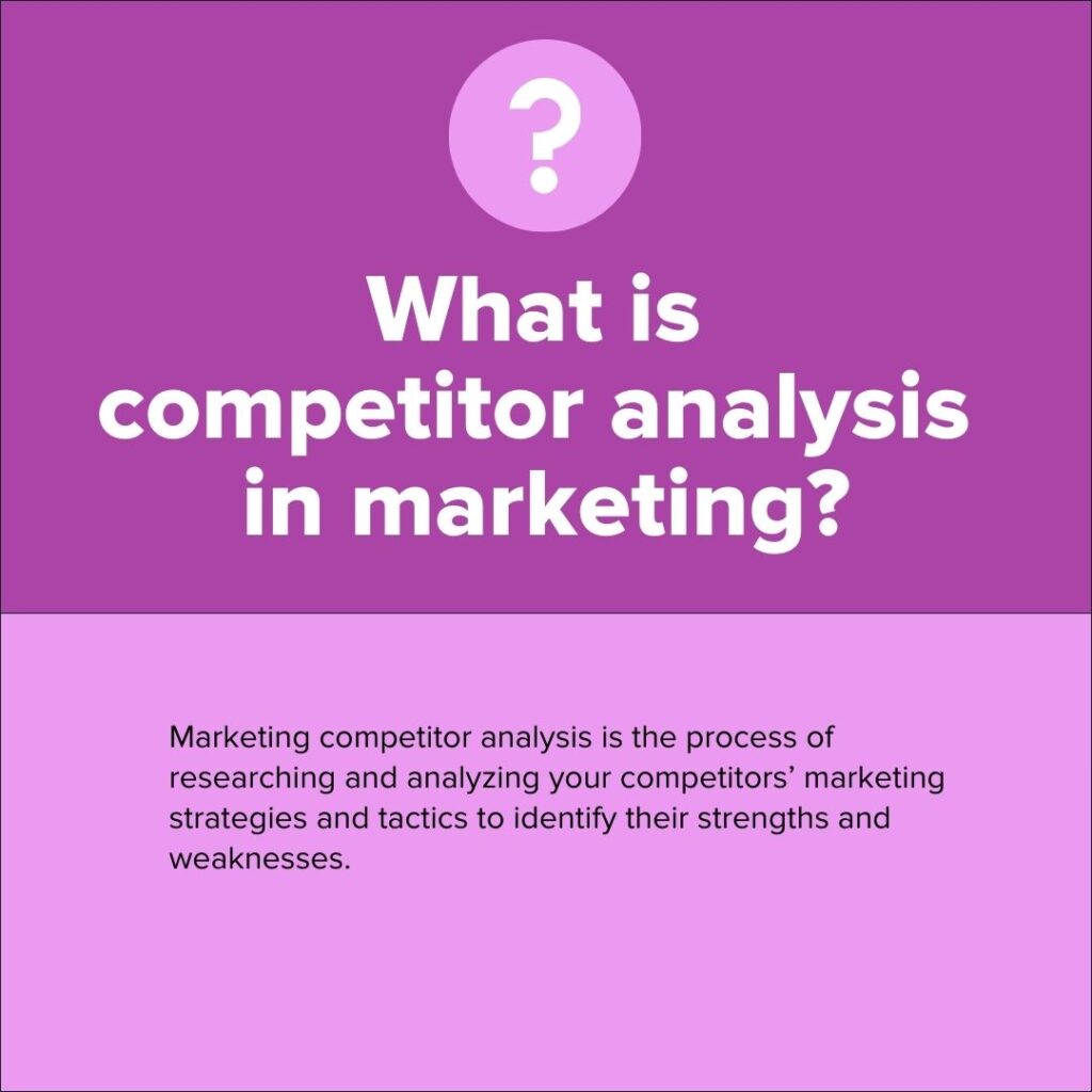 A callout card that says, "Marketing competitor analysis is the process of researching and analyzing your competitors’ marketing strategies and tactics to identify their strengths and weaknesses."