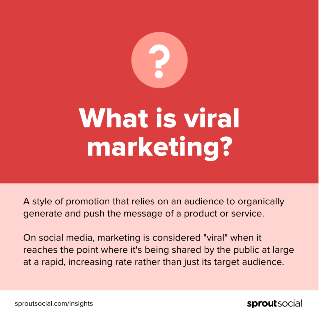 A definition graphic that reads what is viral marketing. The definition text reads as follows: A style of promotion that relies on an audience to organically generate and push the message of a product or service.