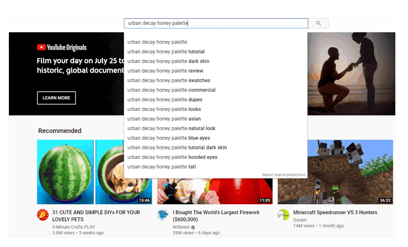 Conducting keywords via YouTube's search bar is a good starting point for video SEO