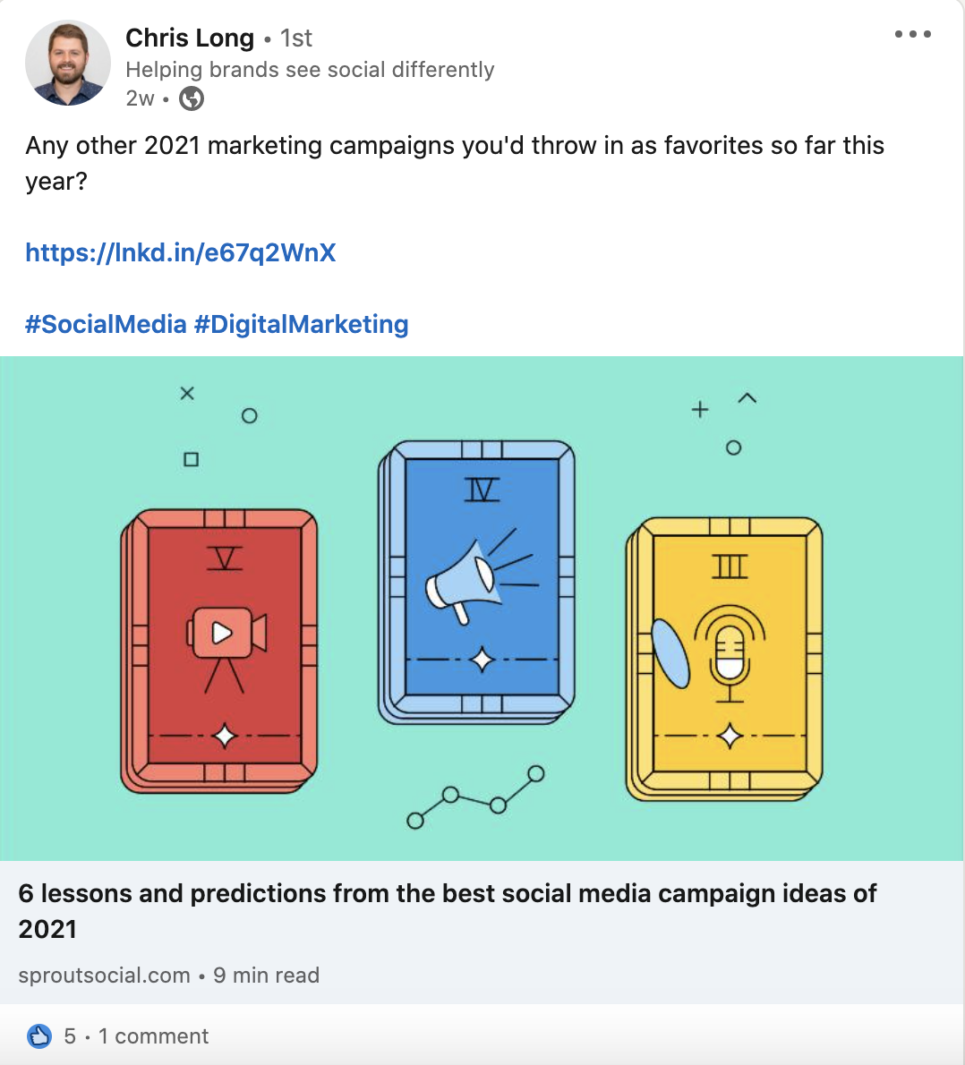 A LinkedIn post promoted the launch of a new content piece